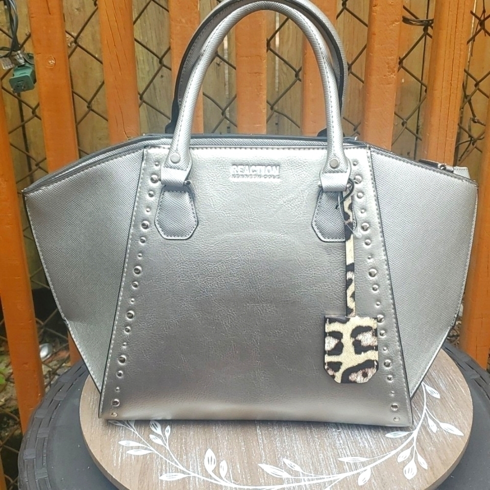 Kenneth Cole Reaction Silver Geometric Satchel Handbag